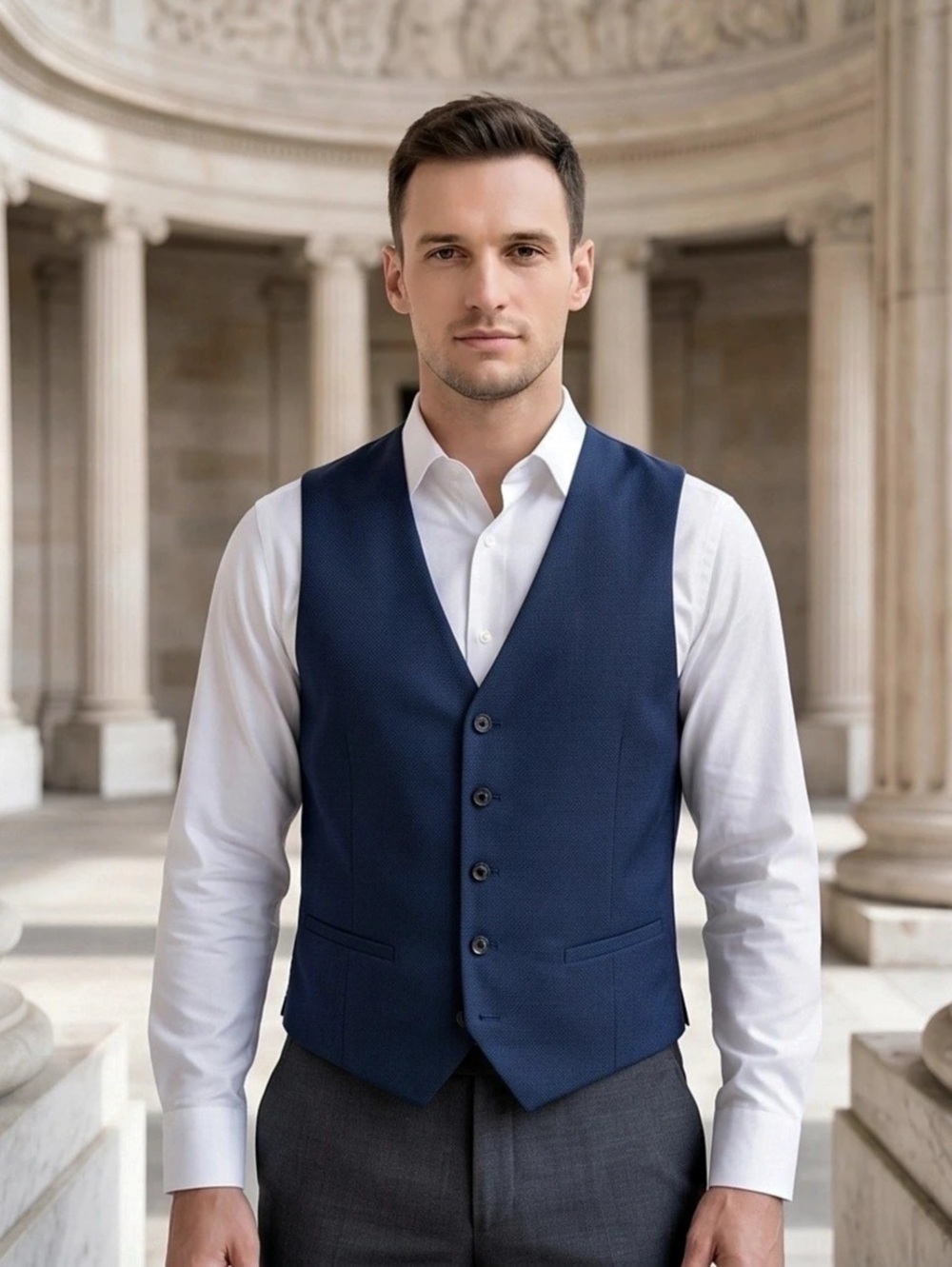 Men's Blue Button-Front Suit Vest - New